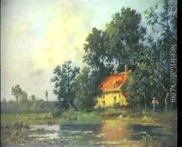 Bauernhaus Mit Moorlandschaft Oil Painting - Leon Richet
