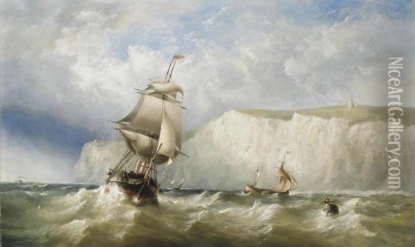 Shipping In A Heavy Swell In The Channel Off Dover Oil Painting - Henry King Taylor