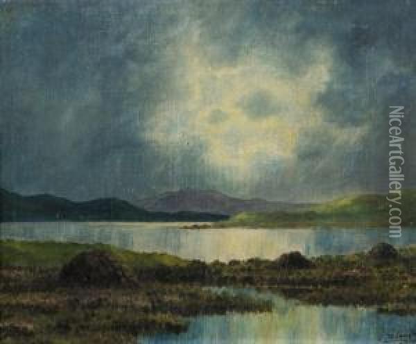 Turf Stacks In A West Of Ireland Landscape Oil Painting - Douglas Alexander