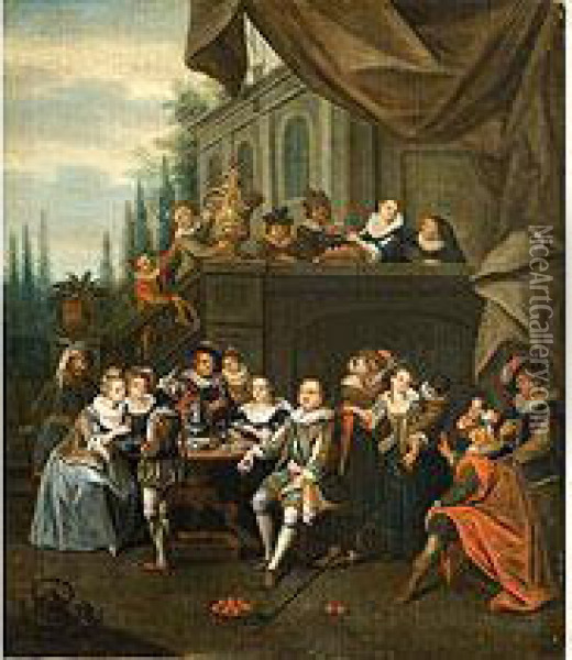 Hofische Tischgesellschaft Auf Einer Schlossterrasse Oil Painting - Franz Xavier Hendrick Verbeeck
