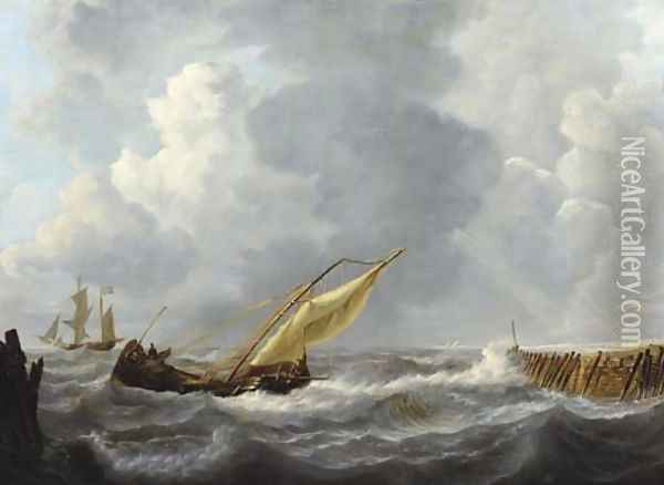 Sailing vessels by a harbour entrance Oil Painting - Pieter Arnout Dijxhoorn