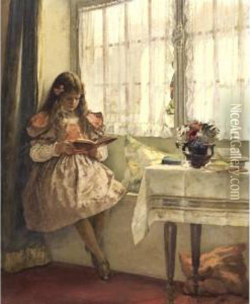 Young Girl Reading By The Window Oil Painting - Walter MacEwen