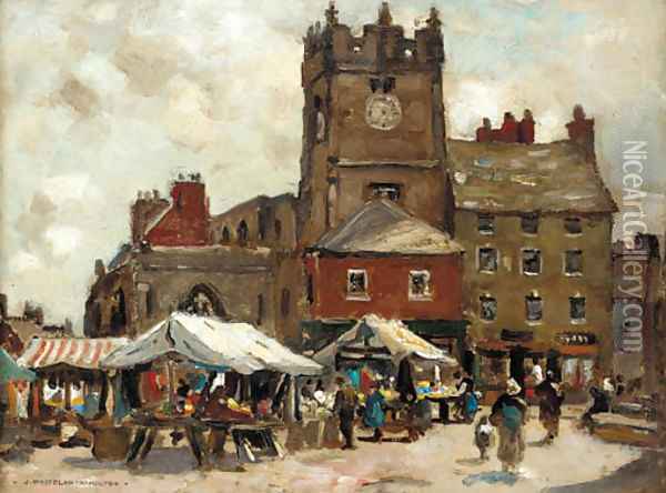 Market day, Richmond, Yorkshire Oil Painting - James Whitelaw Hamilton