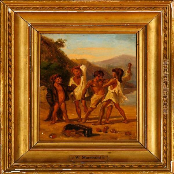 Four Neapolitanfighting Boys Oil Painting - Wilhelm Marstrand