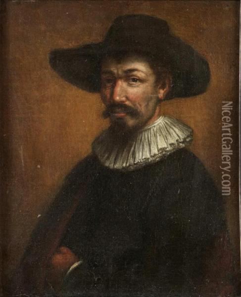 Man Med Spetskrage Och Svart Hatt Oil Painting - Sir Anthony Van Dyck