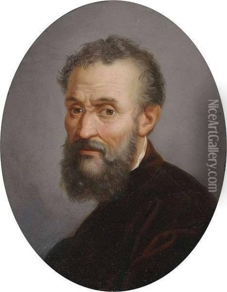 Portrait Of Michelangelo Buonarotti. Oil Painting - Leopoldo Dumini