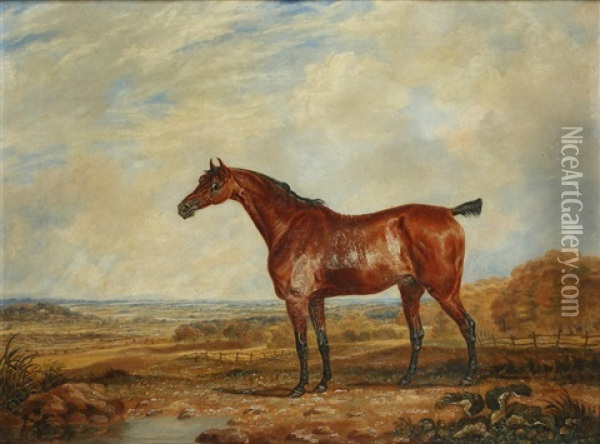Bay Hunter Before A Parkland View Oil Painting - Dean Wolstenholme the Younger