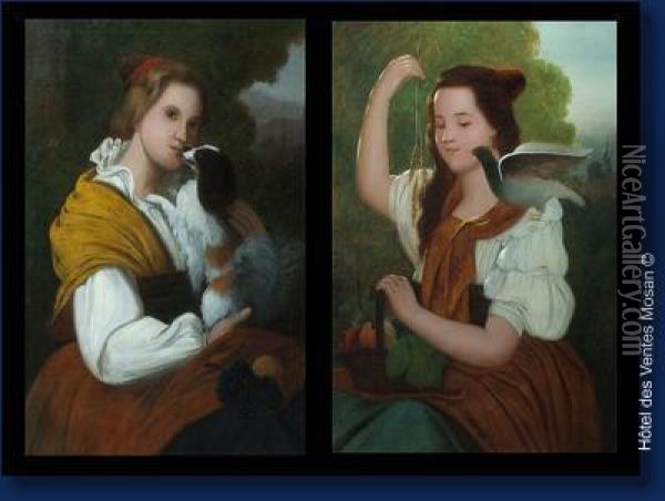 Paire De Portraits De Jeunes-filles. Oil Painting - Friedrich Kupper
