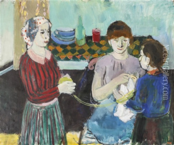 Women In An Interior Oil Painting - Nils Nilsson