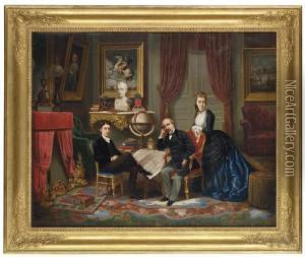 Napoleon Iii And His Family Contemplating The Achievements Of Their Ancestor Oil Painting - J.J. Thorelle