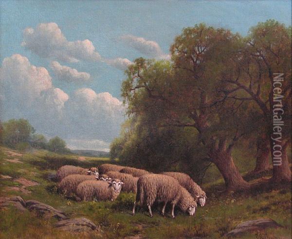 A Pastoral Landscape With Sheep Oil Painting - Charles Grant Davidson