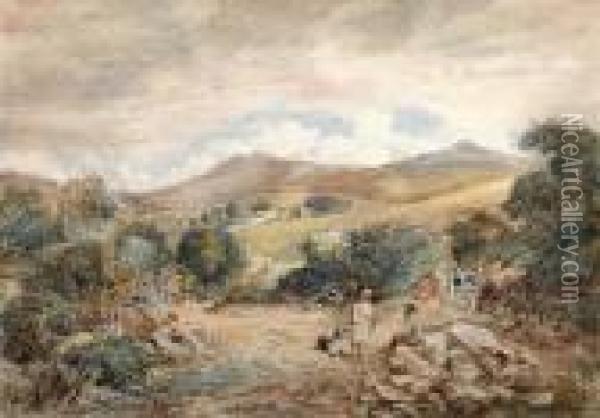 Figures On A Track In A Moorlandlandscape Oil Painting - David Cox