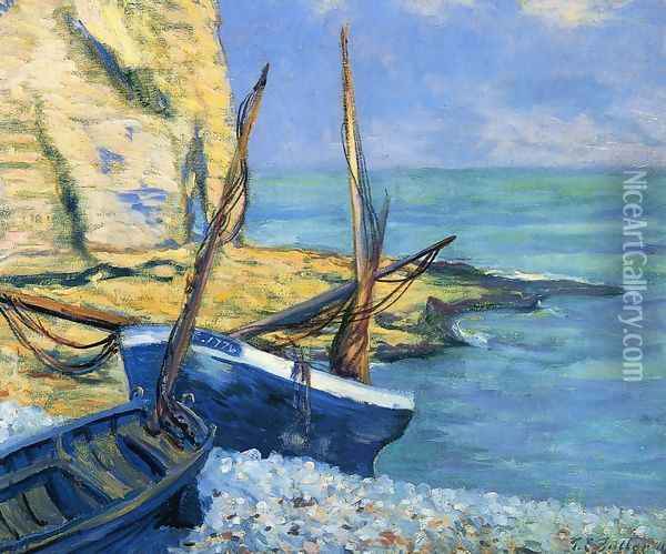 Boats at Etretat Oil Painting - Theodore Butler
