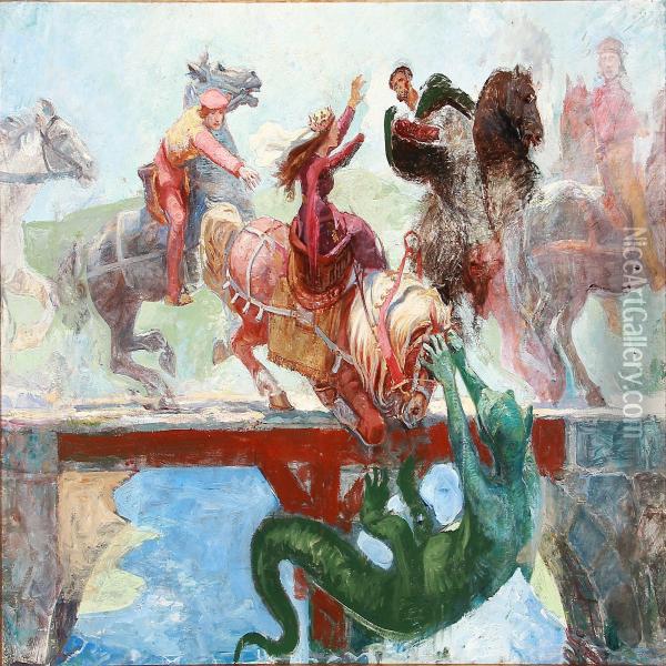 The Beautiful Maiden Rides Over The Blind-bridge Oil Painting - Hans Nicolaj Hansen