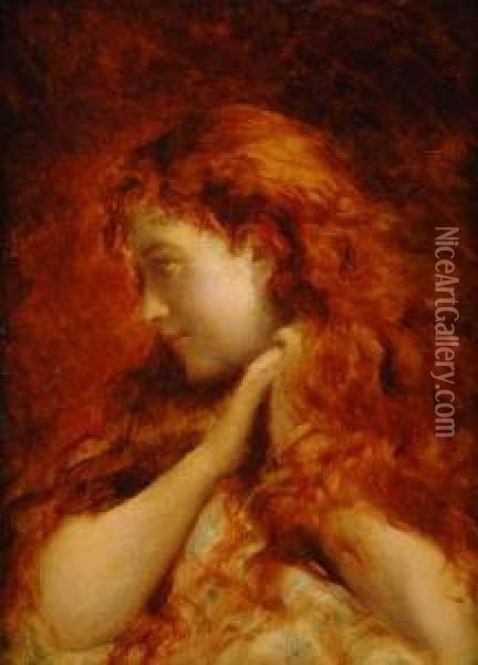 Jeune Femme Rousse De Profil, Circa 1880 Oil Painting - Angelo Asti
