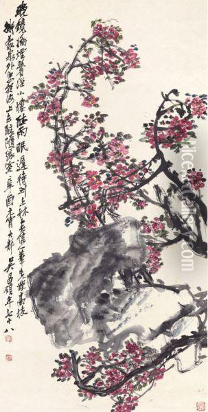 Spring Apricot Bloosom Oil Painting - Wu Changshuo