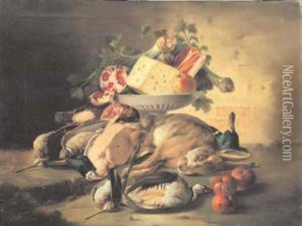 Natura Morta Di Frutta, Verdura E Selvaggina Oil Painting - Francesco Malacrea