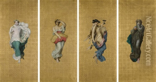 Les Quatre Saisons: Le Printemps, L'ete, L'automne, L'hiver Oil Painting - William-Adolphe Bouguereau