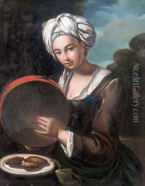 A girl playing a tambourine Oil Painting - Giacomo Ceruti (Il Pitocchetto)