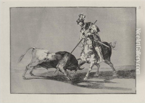 Modo Con Que Los Antiguos Espanoles Cazaban Los Toros A Caballo Enel Campo Oil Painting - Francisco De Goya y Lucientes