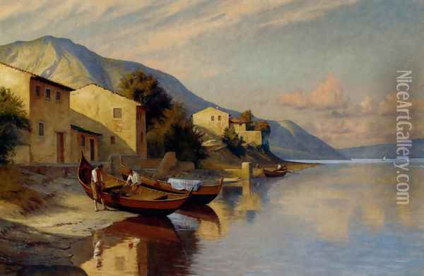 A Fishing Village Oil Painting - F. Brinicardi