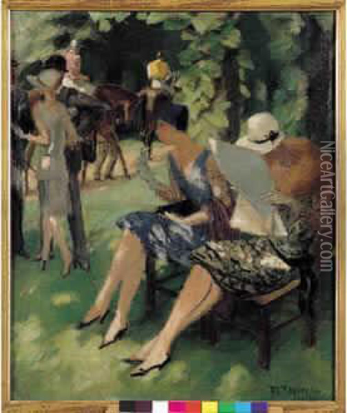 Elegantes Aux Courses Oil Painting - Maurice Taquoy