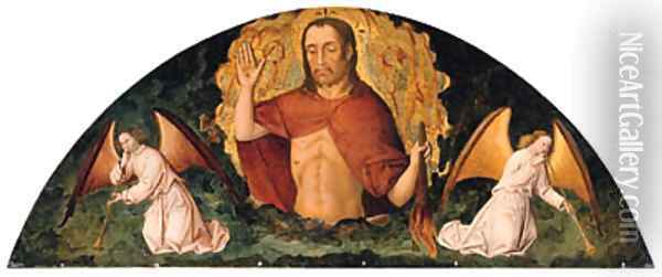 The Risen Christ with two Angels sounding the Last Trumpet Oil Painting - French School