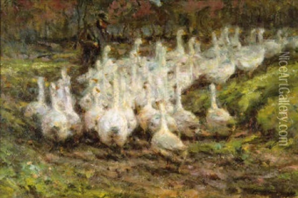 Troupeau D'oies Oil Painting - Franz Courtens