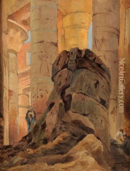 Le Temple Abu Simbel Oil Painting - Georges Jules Victor Clairin