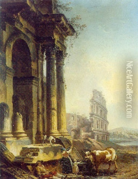Paysage De Ruine Avec Le Colise Oil Painting - Pierre Antoine Demachy