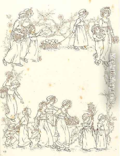 A procession of children gathering flowers Oil Painting - Kate Greenaway