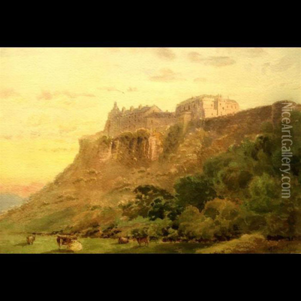 Grazing Cattle Below Fortress Oil Painting - Henry Martin