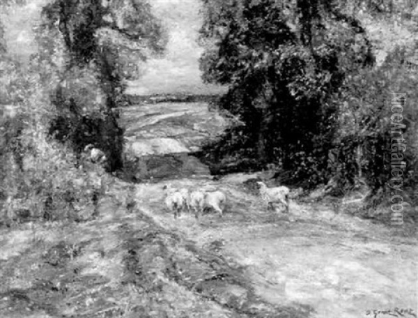 Sheep On A Lane Oil Painting - Sidney Grant Rowe