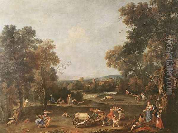 Bull-Hunting c. 1736 Oil Painting - Francesco Zuccarelli