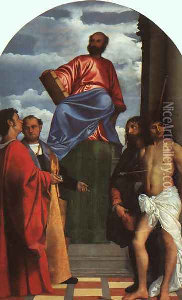 St. Mark Enthroned with Saints 1510 Oil Painting - Tiziano Vecellio (Titian)