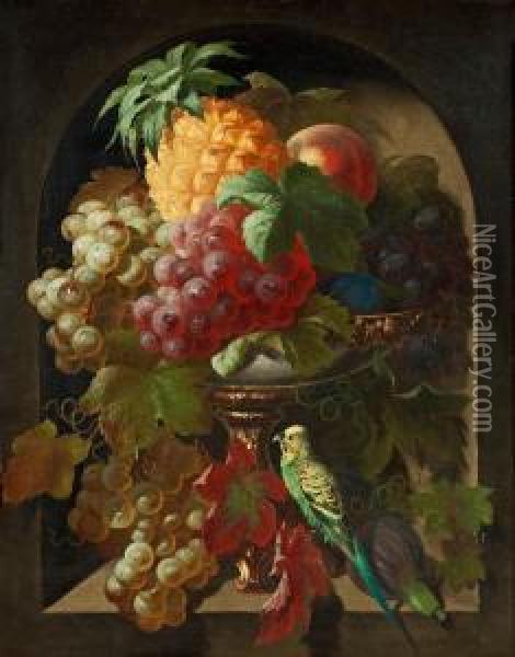 Still Life With Flowers& Still Life With Fruits Oil Painting - Theodor Schroder
