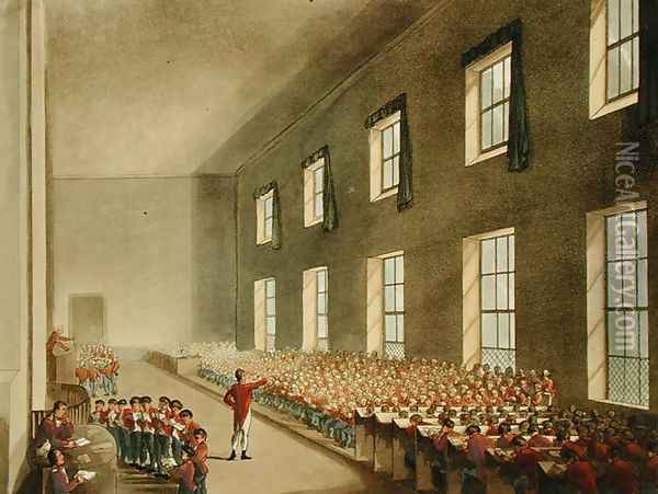 Military College, Chelsea, from Ackermanns Microcosm of London, engraved by Thomas Sunderland fl.1798, 1810 Oil Painting - T. Rowlandson & A.C. Pugin