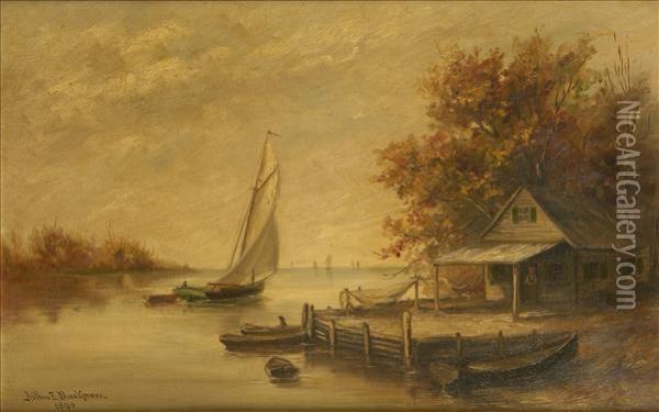 Fishingand Rowing Boats Off A Jetty Oil Painting - Arthur Edward Blackmore