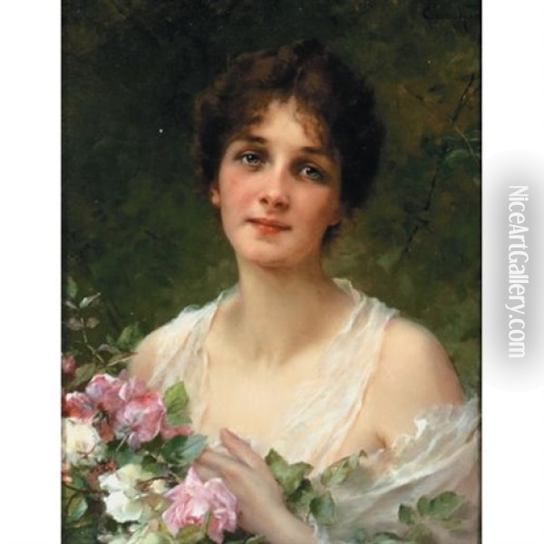 A Portrait Of A Lady (artist's Wife?) Oil Painting - Conrad Kiesel