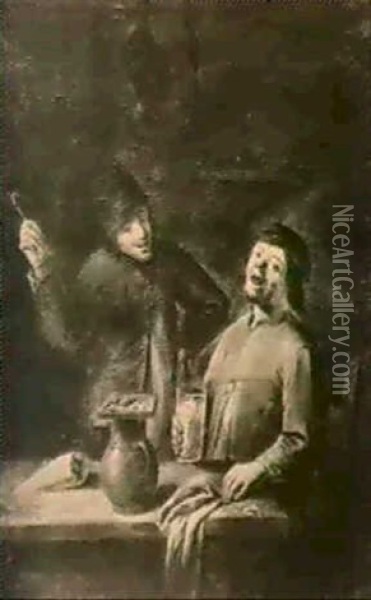 Two Peasants Carousing Oil Painting - Joos van Craesbeeck