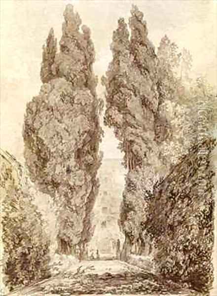 Large Cypresses at the Villa dEste Oil Painting - Jean-Honore Fragonard