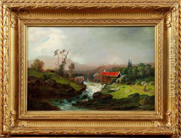 Petter ; Landskapmed Fors Oil Painting - Carl Peter Hallberg