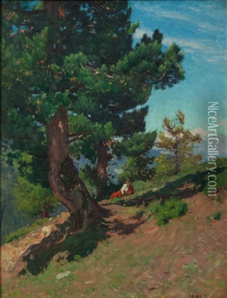Le Repos Sous Les Arolles, Chandolin Oil Painting - Edouard John E. Ravel
