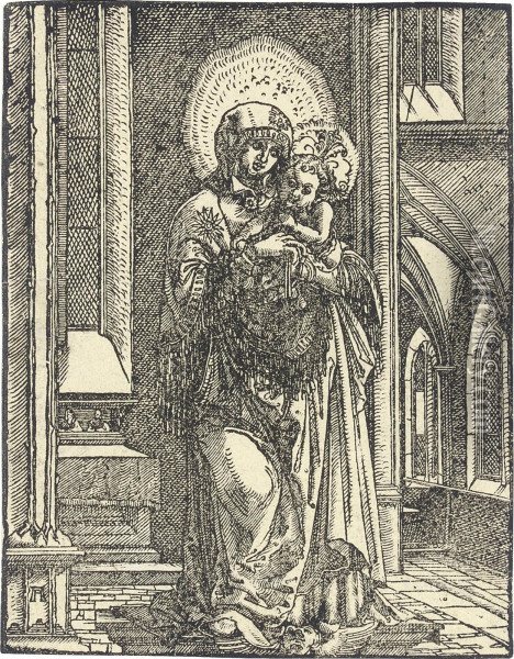 The Virgin Standing In The Church (bartsch 48; Hollstein 50) Oil Painting - Albrecht Altdorfer