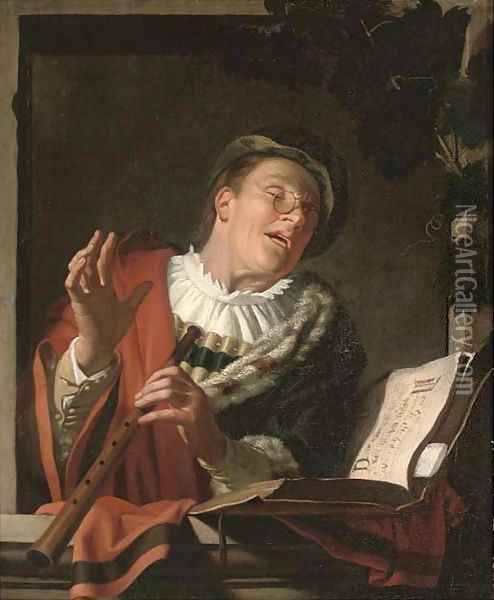 A musician at a casement Oil Painting - Hendrick Terbrugghen