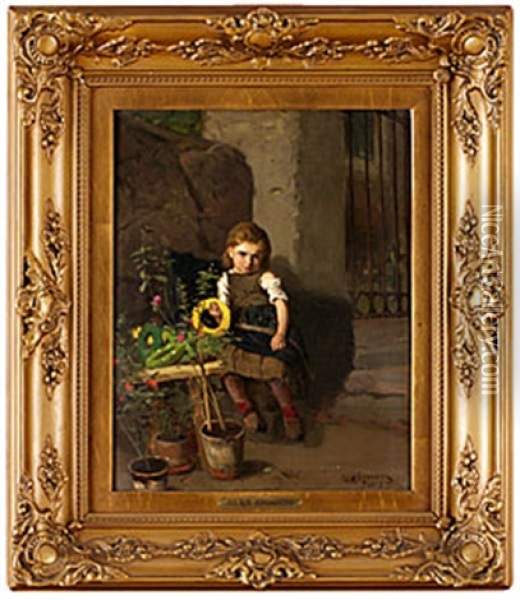 Liten Blomsterforsaljerska Oil Painting - Julius Johann Ferdinand Kronberg