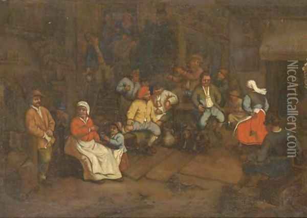 Peasants drinking and making merry in a tavern Oil Painting - Adriaen Jansz. Van Ostade