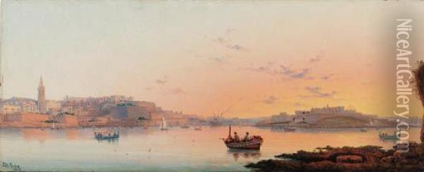 A View Of Valletta Harbor Oil Painting - Luigi Maria Galea