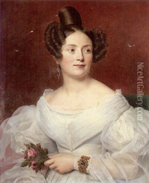 Portrait De Jeune Femme Au Bouquet Oil Painting - Alexandre-Francois Caminade