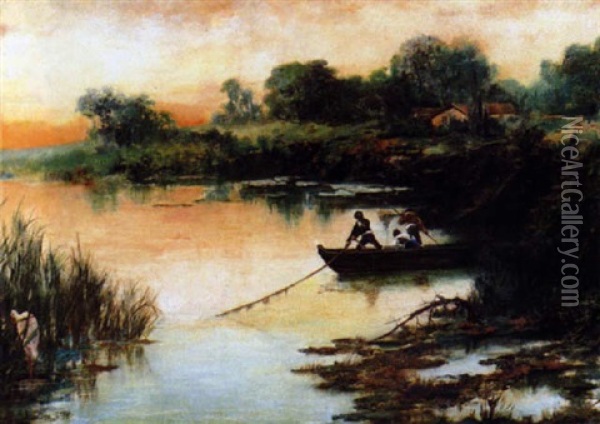 Pescando En La Albufera Oil Painting - Vicente Nicolau Cotanda